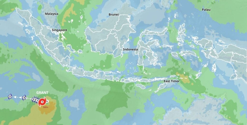 Badan Meteorologi, Klimatologi, dan Geofisika (BMKG) memantau lahirnya Siklon Tropis GRANT pada 23 Desember 2025 pukul 07.00 WIB di Samudra Hindia barat daya Lampung, (getnews/BMKG)