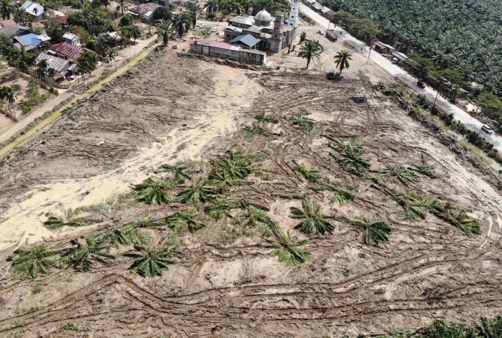 Foto udara, lahan yang telah dibersihkan untuk pembangunan hunian sementara bagi korban bencana banjir bandang di Karang Baru, Aceh Tamiang, Aceh, Sabtu (20/12/2025). Pemerintah mempersiapkan lahan milik Pemkab Aceh Tamiang dan lahan perkebunan perusahaan untuk dibangun tempat hunian sementara korban bencana banjir bandang. ANTARA FOTO/Irwansyah Putra/foc. (Getnews.)