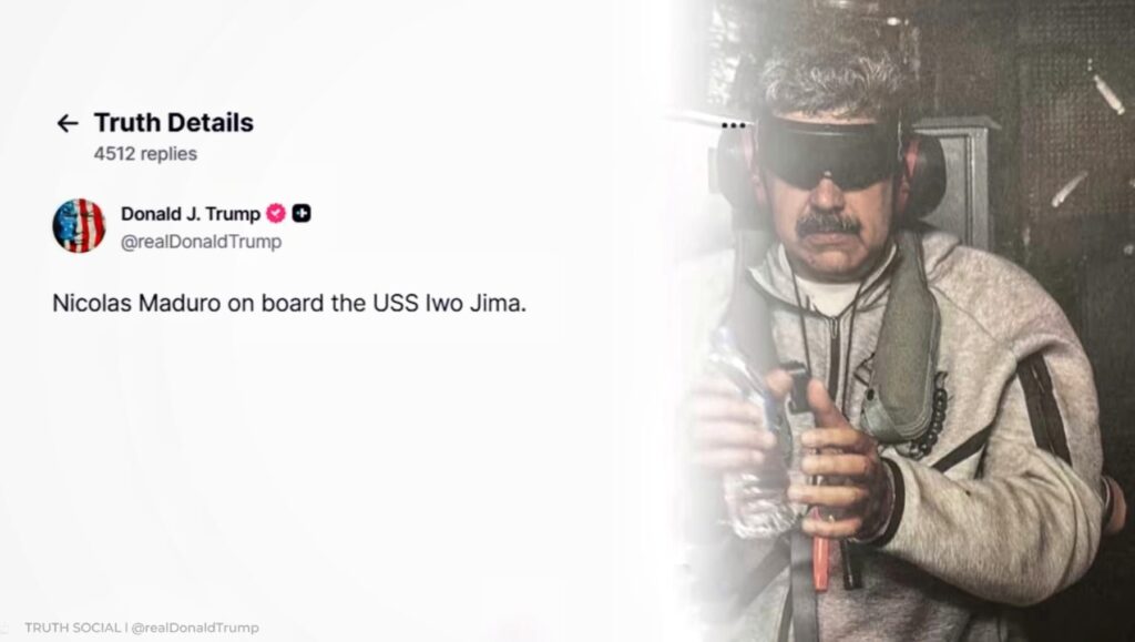 "Nicolas Maduro arrested by DEA on USS Iwo Jima Trump Truth Social".