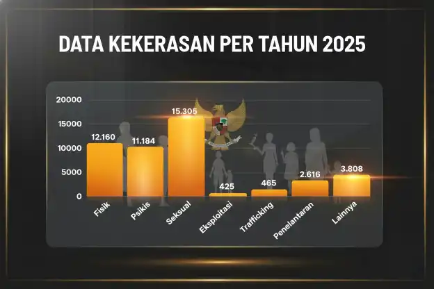 Laporan SIMFONI PPA menunjukkan sebaran kasus yang merata namun terkonsentrasi di wilayah padat penduduk. Pulau Jawa mencatat angka tertinggi dengan 14.569 kasus (GET DATA/GETNEWS.)