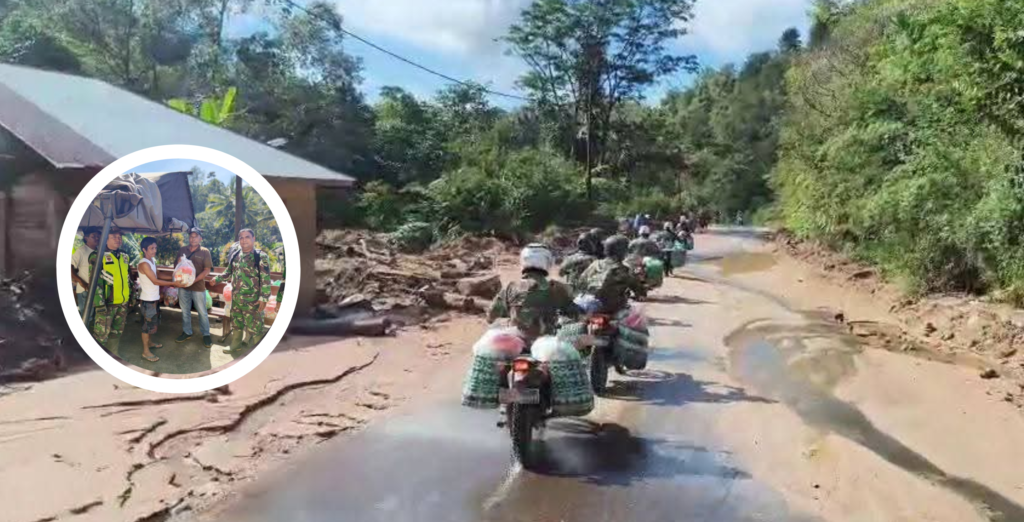 Babinsa Koramil 23/Adiankoting (Adk), Kodim 0210/Tapanuli Utara (TU), bergerak cepat mendistribusikan logistik bantuan kepada warga terdampak di Desa Sibalanga, Sabtu (3/1/2026). (GETNEWS)