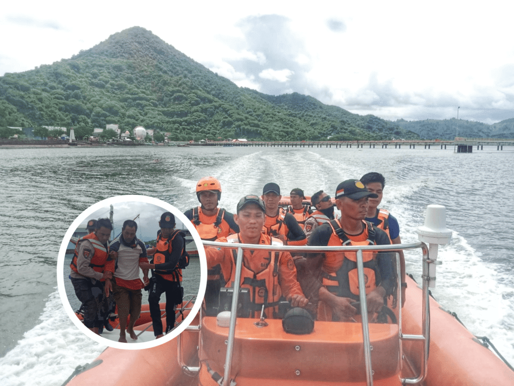 Korban ditemukan dalam kondisi selamat namun lemas di pesisir Pantai Bonto, Kecamatan Asakota, pada Rabu (7/1/2026) siang setelah lebih dari 30 jam terombang-ambing di laut. (GETNEWS)