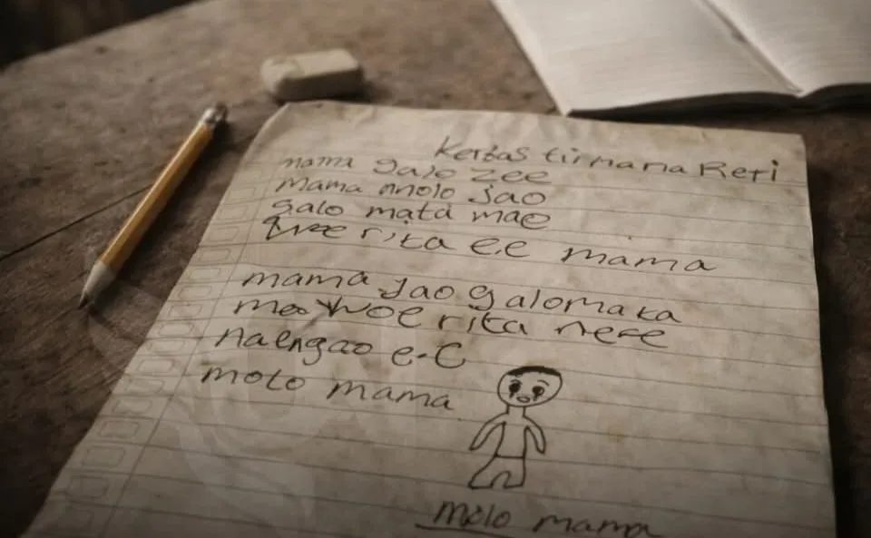 ​"A handwritten farewell note from an elementary student in Ngada, NTT, addressed to his mother, highlighting the desperate reality of educational poverty in rural Indonesia."