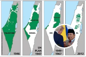 Ilustrasi - Peta Palestina, Trump dan Prabowo (istimewa)