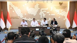 Konferensi pers mengenai kebijakan harga BBM bersubsidi dan transportasi udara di Jakarta, Senin (6/4). (Kemekeu/GETNEWS.)