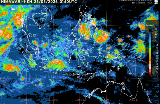 Citra satelit cuaca Himawari, Sabtu (23/5/2026). (Foto: BMKG/GET INFO.CEK CUACA/GETNEWS.))